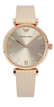 Emporio Armani Gianni T Bar Gunmetal Dial Beige Leather Strap Watch For Women - AR1681