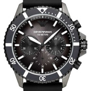 Emporio Armani Diver Chronograph Black Dial Black Silicone Strap Watch For Men - AR11515
