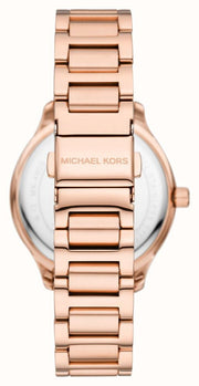 Michael Kors Parker Three-Hand Mother of Pearl White Dial Rose Gold Steel Strap Watch For Women - MK4695