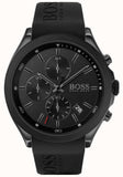 Hugo Boss Velocity Chronograph Black Dial Black Rubber Strap Watch for Men - 1513720