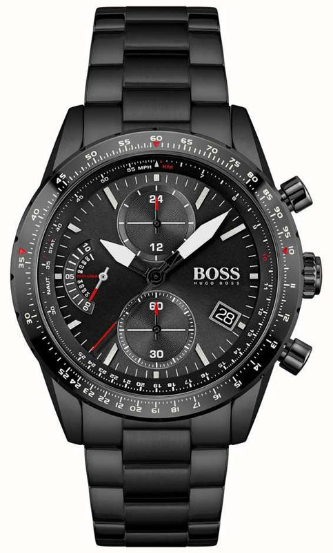 Hugo Boss Aero Chronograph Black Dial Black Steel Strap Watch for Men - 1513771
