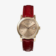 Burberry The City Gold Dial Red Leather Strap Watch for Women - BU9140