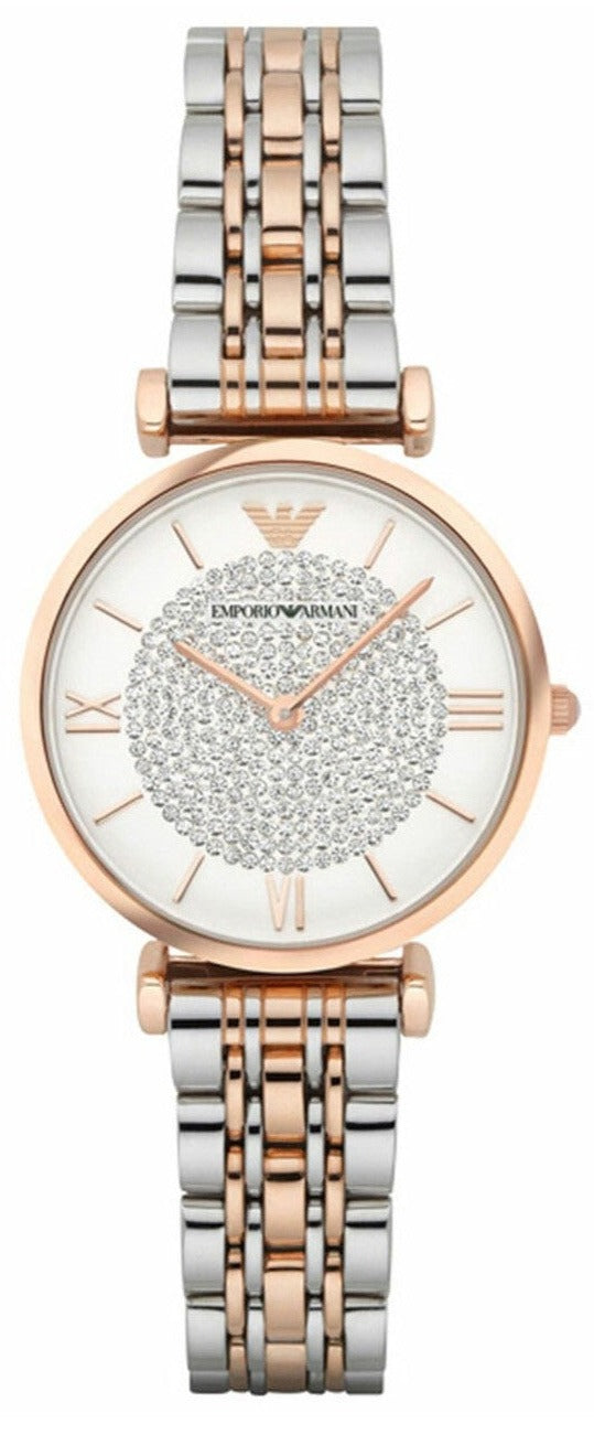 Emporio Armani Gianni T Bar White Dial Two Tone Steel Strap Watch For Women - AR80035