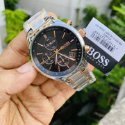 Hugo Boss Grand Prix Chronograph Black Dial Two Tone Steel Strap Watch for Men - 1513473