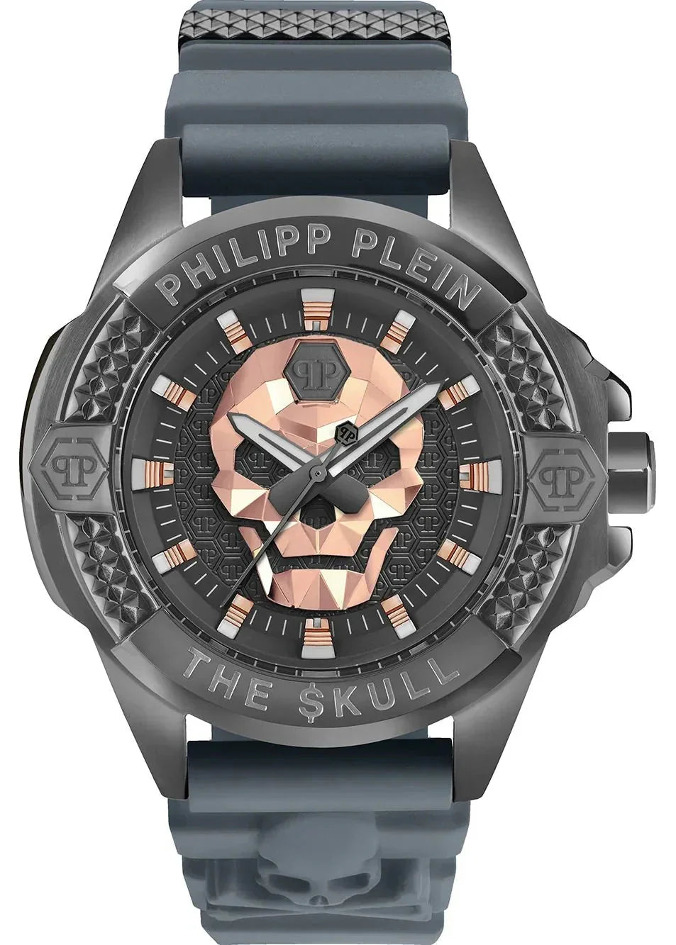 Philipp Plein The Skull Grey Dial Grey Silicone Strap Watch For Men- PWAAA2324