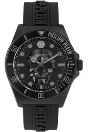 Philipp Plein The $kull Diver Black Dial Black Silicone Strap Watch For Men- PWOAA0922
