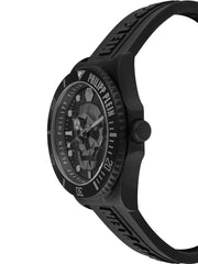Philipp Plein The $kull Diver Black Dial Black Silicone Strap Watch For Men- PWOAA0922