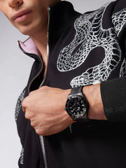 Philipp Plein The $kull Diver Black Dial Black Silicone Strap Watch For Men- PWOAA0922