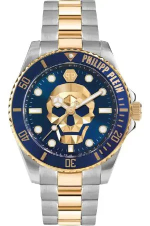 Philipp Plein The $kull Diver Blue Dial Two Tone Steel Strap Watch For Men- PWOAA0722