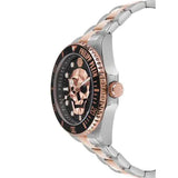 Philipp Plein The $kull Diver Black Dial Silver With Rose Gold Stainless Steel Strap Watch For Men- PWOAA0822