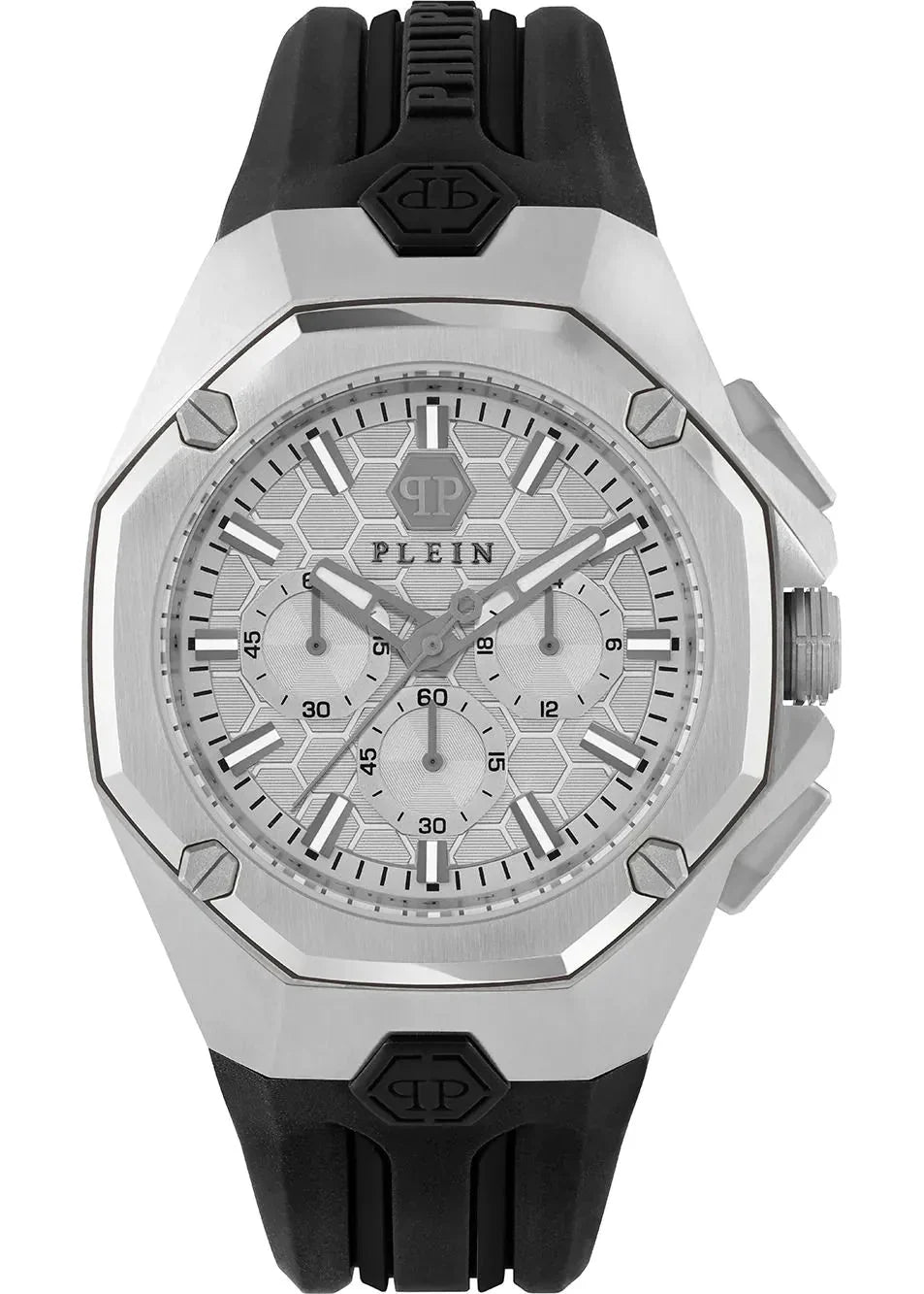 Philipp Plein Octagon Silver Dial Black Silicone Strap Watch for Men  - PWTBA0123