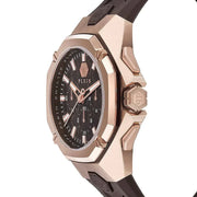 Philipp Plein Octagon Rose Gold Dial Brown Silicone Strap Watch for Men  - PWTBA0223