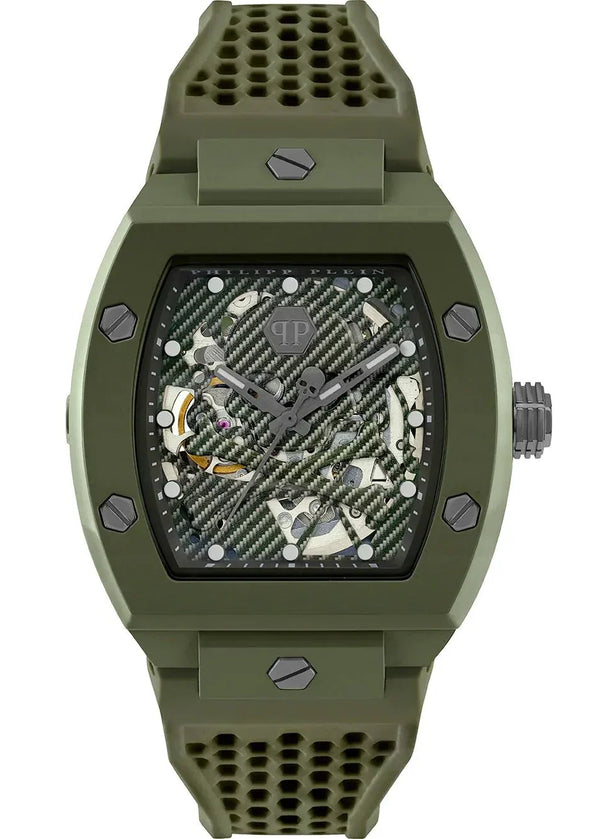 Philipp Plein The Skeleton Green Dial Green Silicone Strap Watch for Men- PWVBA0223