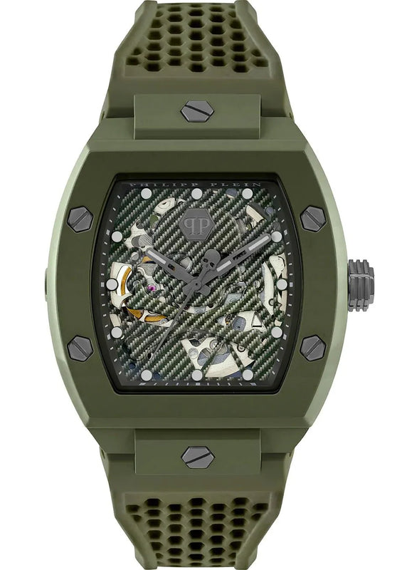 Philipp Plein The Skeleton Green Dial Green Silicone Strap Watch for Men- PWVBA0223