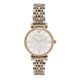 Emporio Armani Gianni T Bar White Dial Two Tone Steel Strap Watch For Women - AR1926