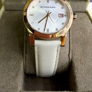 Burberry The City Diamonds White Dial White Leather Strap Watch for Women - BU9130