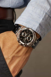 Maurice Lacroix Aikon Chronograph Black Dial Black Leather Strap Watch for Men - AI1018-SS001-330-1