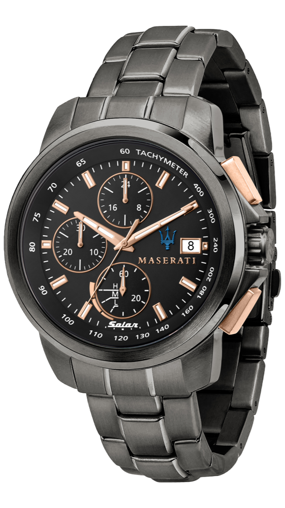Maserati Successo Solar Black Dial Grey Steel Strap Watch For Men - R8873645001