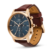 Daniel Wellington Iconic Chronograph Blue Dial Brown Leather Strap Watch For Men - DW00100639