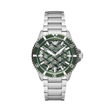 Emporio Armani Sea Explorer Meccanico Automatic Green Dial Silver Steel Strap Watch For Men - AR60061