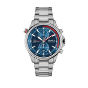 Hugo Boss Globetrotter Chronograph Blue Dial Silver Steel Strap Watch for Men - 1513823