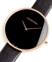 Calvin Klein Full Moon Black Dial Black Leather Strap Watch for Women - K8Y236C1