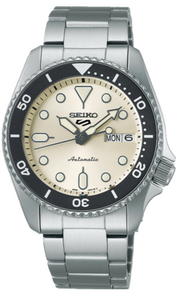 Seiko 5 Sports SKX Automatic Cream Dial Silver Steel Strap Watch For Men - SRPK31K1