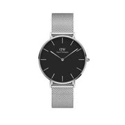 Daniel Wellington Petite Sterling Black Dial Silver Mesh Bracelet Watch For Women - DW00100304