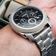 Fossil Machine Chronograph Black Dial Silver Steel Strap Watch for Men - FS4776