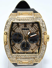 Guess Phoenix Multifunction Crystals Gold Dial Black Silicone Strap Watch For Men - GW0048G2