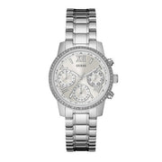 Guess Mini Sunrise Chronograph Quartz Silver Dial Silver Steel Strap Watch For Women - W0623L1