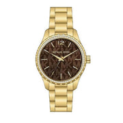 Michael Kors Layton Chronograph Brown Dial Gold Steel Strap Watch For Women - MK7296