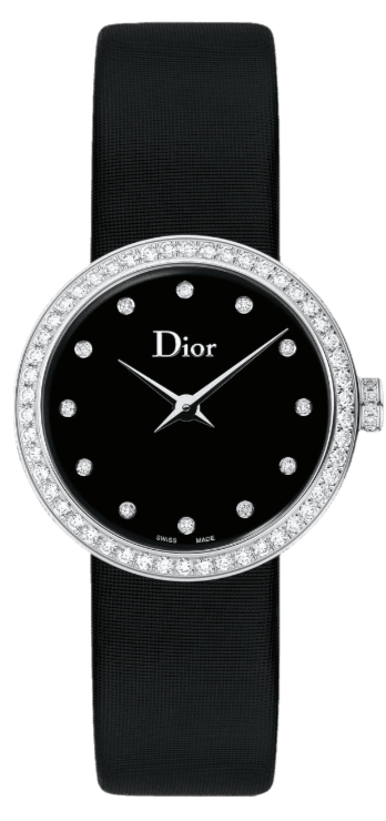 Dior La D De Dior Diamonds Black and Blue Dial Black Leather Strap Watch for Women - CD047111A004 0000