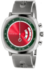 Gucci Grip Quartz Chronograph Red Dial Silver Steel Strap Watch For Men - YA157303