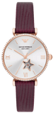 Emporio Armani Meccanico Automatic Silver Dial Red Leather Strap Watch For Women - AR60044