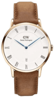 Daniel Wellington Dapper Durham White Dial Brown Leather Strap Watch For Men - DW00100115