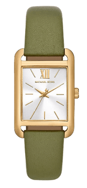 Michael Kors Monroe Three-Hand Silver Dial Green Leather Strap Watch for Women - MKO1028