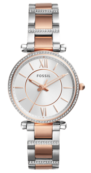 Fossil Carlie Silver Dial Two Tone Steel Strap Watch for Women - ES4342