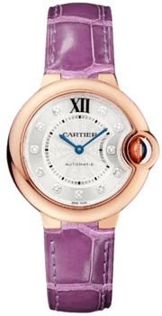 Cartier Ballon Bleu Diamonds White Dial Pink Leather Strap Watch for Women - WE902050