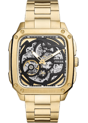 Fossil Inscription Automatic Skeleton Black Dial Gold Steel Strap Watch for Men - BQ2573