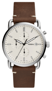 Fossil The Commuter White Dial Brown Leather Strap Watch for Men - FS5402
