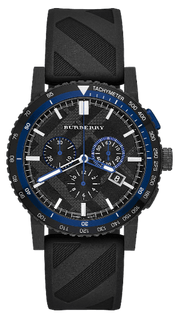 Burberry The City Chronograph Black Dial Black Rubber Strap Watch For Men - BU9806