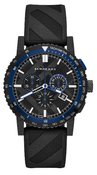 Burberry The City Chronograph Black Dial Black Rubber Strap Watch For Men - BU9806