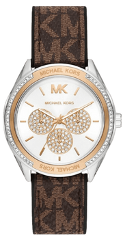 Michael Kors Jessa Multifunction Silver Dial Brown Leather Strap Watch For Women - MK7205