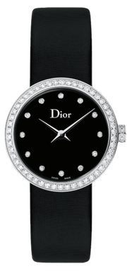 Dior La D De Dior Diamonds Black and Blue Dial Black Leather Strap Watch for Women - CD047111A004 0000