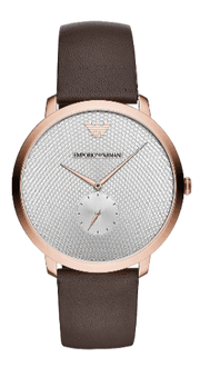 Emporio Armani Modern Slim Analog Silver Dial Brown Leather Strap Watch For Men - AR11163