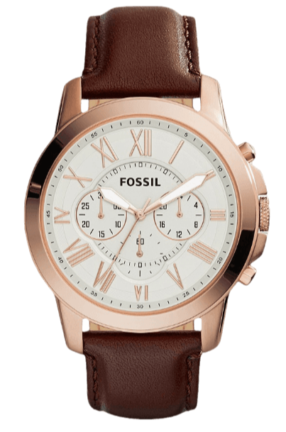 Fossil Grant Chronograph White Dial Brown Leather Strap Watch for Men - FS4991