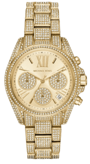 Michael Kors Mini Bradshaw Crystals Gold Dial Gold Steel Strap Watch For Women - MK6494