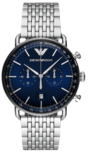 Emporio Armani Aviator Chronograph Blue Dial Silver Steel Strap Watch For Men - AR11238