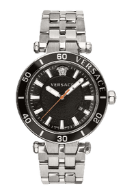 Versace Greca Sport Quartz Black Dial Silver Steel Strap Watch For Men - VEZ300321